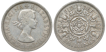 Великобритания 2 шиллинга (флорин) 1967 Елизавета II (1952-2022) KM 906, Spink 4146 медно-никель 51-2741