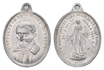 Франция религиозный медальон с изображением Викентия де Поля 1830 Дева Мария, размер 22,5x18 мм, вес 0,62 гр алюминий 4655-221