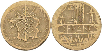 Франция 10 франков 1978 тип Матье KM 940, Le Franc 365.11-12 никель латунь 111-1014