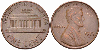 США 1 ЦЕНТ 1973 D, ЛИНКОЛЬН KM 201 медь цинк 105-628