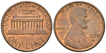 США 1 цент 1978 D, Авраам Линкольн  KM 201 медь цинк aUNC 220-946