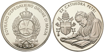 Мальтийский орден 10 лир 2004 Жизнь Папы, Иоанн Павел II - Изучение Библии, тираж 5.000 экземпляров медно-никель PROOF 1529-331