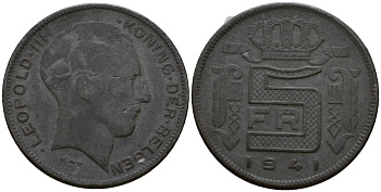 Бельгия 5 франков 1941 Belgen KM 130 цинк 4601-642
