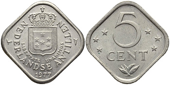 Нидерландские Антилы 5 центов 1977 Юлиана (1948-1980) KM 13 медно-никель 192-745