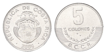 Коста-Рика 5 колонов 2005 KM 227b алюминий UNC 183-945