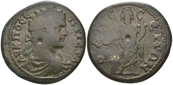 Римская Империя, Провинция Нижняя Мезия, Одессос АЕ 211 - 217 Каракалла, бюст императора / Великий бог (верховное божество города) с рогом Изобилия, 11,88 гр Varbanov 4370 медь 1073-22-13