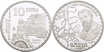 Испания 10 евро 2002 150 лет со дня рождения Антонио Гауди, Парк Гуэль KM 1084 серебро PROOF 11-163-11