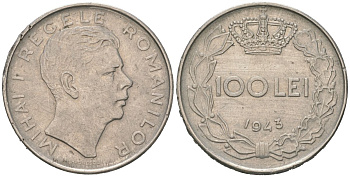 Румыния 100 леев 1943 Михай I (1940-1947) KM 64 сталь плакировнная никелем 183-1026