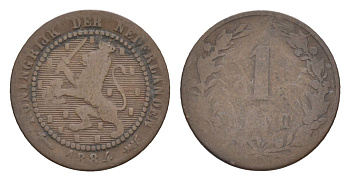 Нидерланды 1 цент 1884 Виллем III (1849-1890) KM 107 бронза 71-1037
