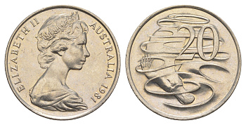 Австралия 20 центов 1981 Елизавета II (1952-2022), утконос KM 66 медно-никель UNC 4379-1122