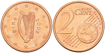 ИРЛАНДИЯ 2 ЕВРОЦЕНТА 2002 KM 33 сталь плакированная медью UNC 214-242