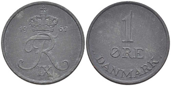 ДАНИЯ 1 ЭРЕ 1967 С; S, ФРЕДЕРИК IX (1947-1972) KM 839.2 цинк 4387-541