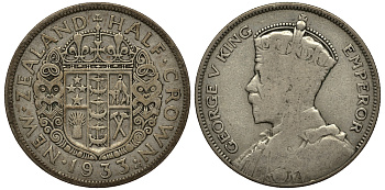 Новая Зеландия 1/2 кроны 1933 Георг V (1910-1936) KM 5 серебро 272-414