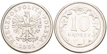 ПОЛЬША 10 ГРОШЕЙ 1991 MW KM 279 медно-никель 4516-742