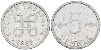 ФИНЛЯНДИЯ 5 ПЕННИ 1985 KM 45а алюминий 192-1229