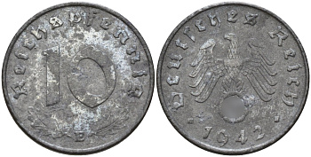 Германия 10 рейхспфеннигов 1942 E KM 101, J.371 цинк 4151-211