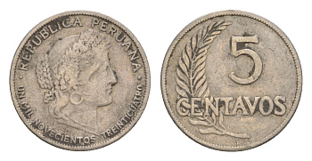 Перу 5 сентаво 1934 KM 213 медно-никель 4649-745