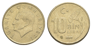 Турция 10000 лир 1997 Кемаль Ататюрк KM 1027.1 медь цинк никель 4648-912