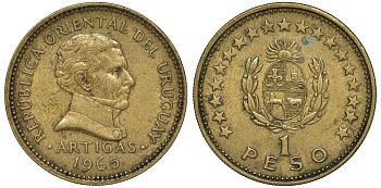 Уругвай 1 песо 1965 KM 46 алюминиевая бронза 92-827