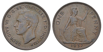 Великобритания 1 пенни 1937 Георг VI (1936-1952) KM 845, Spink 4114 бронза 4536-326