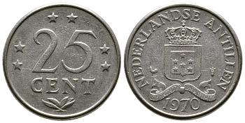 Нидерландские Антилы 25 центов 1970 Юлиана (1948-1980) KM 11 никель 220-445
