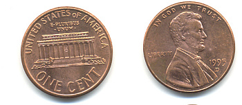 США 1 ЦЕНТ 1995 D, ЛИНКОЛЬН KM 201b цинк плакированный медью 86-317