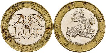 Монако 10 франков 1996 Ренье III (1949-2005) KM 163 биметалл  4601-832