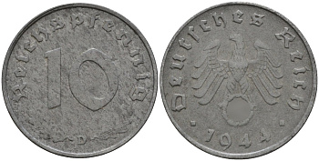Германия 10 рейхспфеннигов 1944 D KM 101, J.371 цинк 4151-321