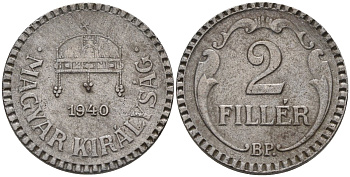 Венгрия 2 филлера 1940 KM 518.2 сталь 4115-965