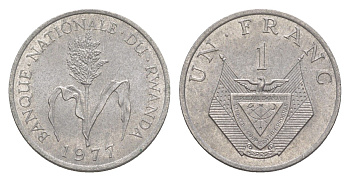 Руанда 1 франк 1977 KM 12 алюминий UNC 4644-446