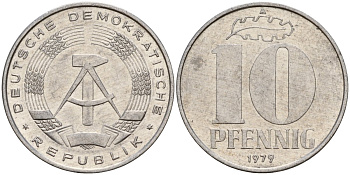 ГДР 10 пфеннигов 1979 A KM 10 алюминий 68-824
