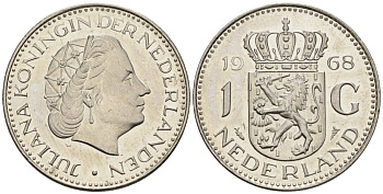 Нидерланды 1 гульден 1968 Юлиана (1948-1980) KM 184a никель UNC 4579-516