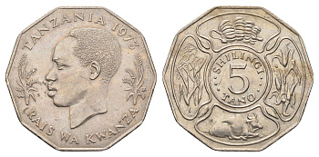 Танзания 5 шиллингов 1973 KM 6 медно-никель 51-1335
