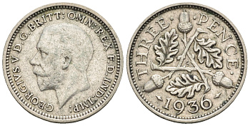 Великобритания 3 пенса 1936 Георг V (1910-1936) KM 831, Spink 4042 серебро 4609-743