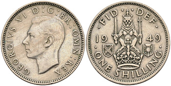 Великобритания 1 шиллинг 1949 Георг VI (1936-1952), Шотландский герб KM 877, Spink 4109 медно-никель 4116-826