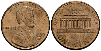США 1 цент 1999 Авраам Линкольн KM 201b цинк плакированный медью 4136-347