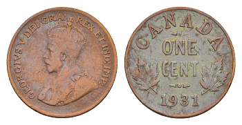 Канада 1 цент 1931 Георг V (1910-1936) KM 28 бронза 4639-245