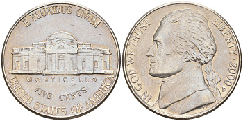 США 5 ЦЕНТОВ 2000 D ДЖЕФФЕРСОН KM A192 медно-никель 190-222