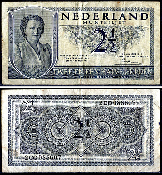 Нидерланды 2 1/2 гульдена 1949 Pick 73 бумага 7551-9-1-2