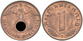 ГЕРМАНИЯ 1 РЕЙХСПФЕННИГ 1938 D J 361, KM 89 бронза aUNC 73-649