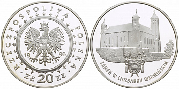 Польша 20 злотых 1996 MW, замок в Лидзбарк-Варминьски XIV век KM 309 серебро PROOF 1084-6-42