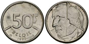 Бельгия 50 франков 1990 BELGIE, Бодуэн I (1951-1993) KM 169 никель 4167-557