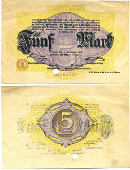АЛЬТОНА 5 МАРОК 1918 НОТГЕЛЬД, 2 НОЯБРЯ 1918 бумага 3295-90-1