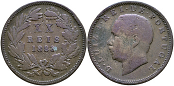 Португалия 20 рейсов 1883 Луиш (Людовик) I (1861-1889) KM 527 бронза 81-143