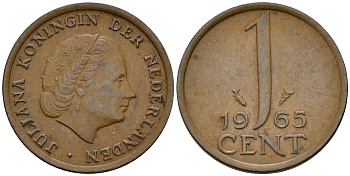 Нидерланды 1 цент 1965 Юлиана (1949-1980) KM 180 бронза    4598-238