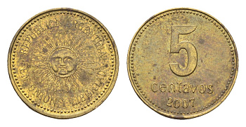 Аргентина 5 сентаво 2007 KM 109b сталь плакированная латунью 4664-542