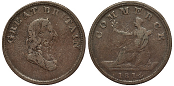 Великобритания 1/2 пенни 1814 не для внутреннего пользования, комерческий токен TC 556952 медь 441-142