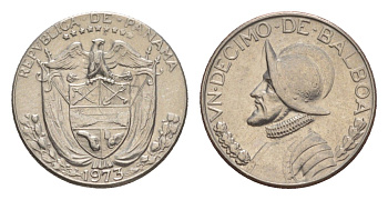 Панама 1/10 бальбоа (10 сентесимо) 1973 KM 10 медь плакированная медно-никелем UNC 4644-151