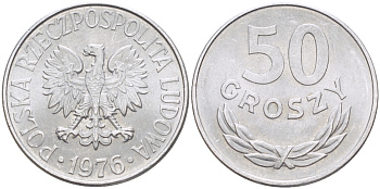 ПОЛЬША 50 ГРОШЕЙ 1976 КРЕМНИЦА KM 48.1, Parchimowicz 210k алюминий аUNC 216-913