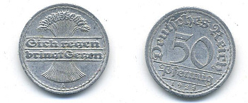 ГЕРМАНИЯ 50 ПФЕННИГОВ 1921 A KM 27, J. 301 алюминий 58-441